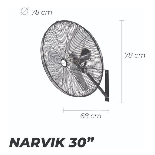 Narvik Ventilador de Pared Industrial de 30 Pulgadas, 3 aspas metálicas, 3 velocidades con Control de Cadena, Oscilatorio - LuzDeco