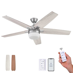 Prominence Home Ventilador de Techo Smart de 52" con Luz y 5 Aspas Reversibles con Control Remoto, Modelo Dorsey - Ventiladores.com