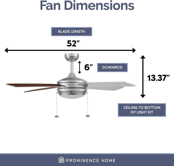 Prominence Home Ventilador de Techo de 52" con Luz y 4 Aspas Reversibles con Control de Cadena, Modelo Kailani - Ventiladores.com