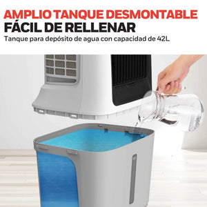anque de agua desmontable de 42 litros del enfriador CL42HE, fácil de llenar y limpiar, con indicador de nivel de agua y alarma de nivel bajo