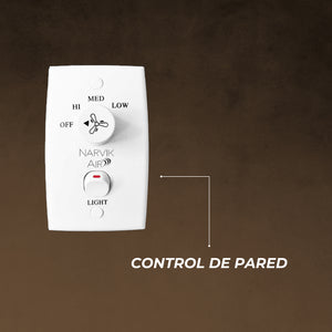Control de pared NarvikAir blanco con perilla giratoria para regular velocidad de ventilador, con switch de luz