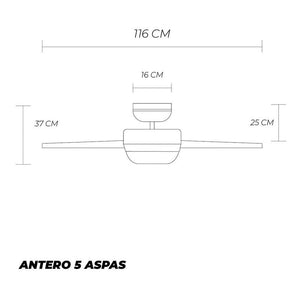 Coolfan Ventilador de Techo de 46" con 5 Aspas Reversibles y Control de Cadena, Modelo Antero - Ventiladores.com