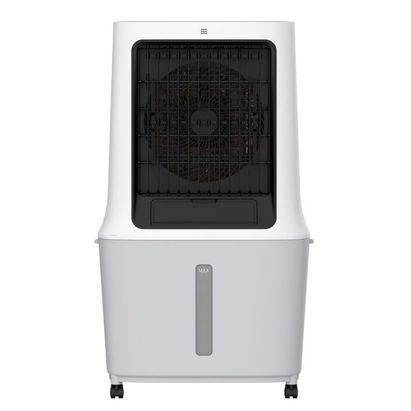 Enfriador evaporativo portátil CL42HE de 42 litros color blanco con panel de control digital LED frontal, diseño compacto y moderno para hogares y oficinas