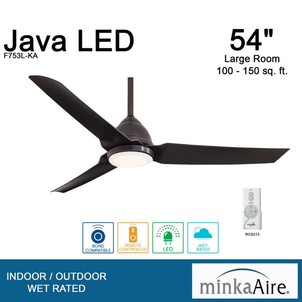 MinkaAire Ventilador de Techo con Luz LED Exterior 54", Modelo Java