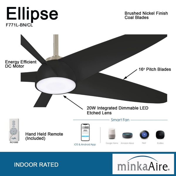 MinkaAire Ventilador de Techo con Luz 60", Modelo Ellipse