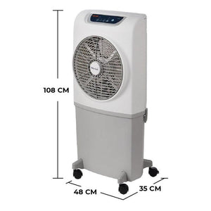 Especificaciones técnicas enfriador Mytek 3204: 80W, 650 CFM, 127V, 490x450x1060mm, 16 kg