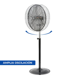 Ventilador NarvikAir NA1024 en modo oscilación automática de 90 grados distribuyendo flujo de aire en área amplia de trabajo