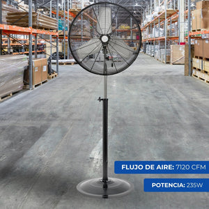 Close-up del motor de cobre de alto torque del ventilador industrial NarvikAir NA1024, diseñado para operación continua en entornos exigentes