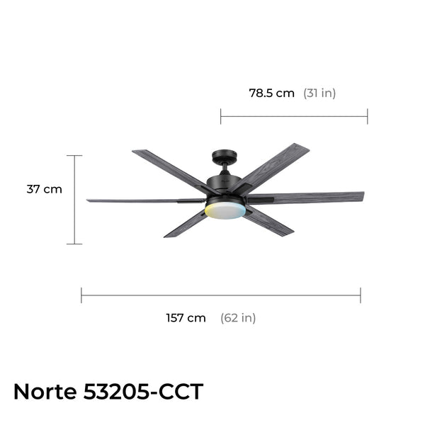 Coolfan Ventilador de Techo de 62'' con Luz LED y 6 Aspas Reversibles con Control Remoto, Modelo Norte - Ventiladores.com