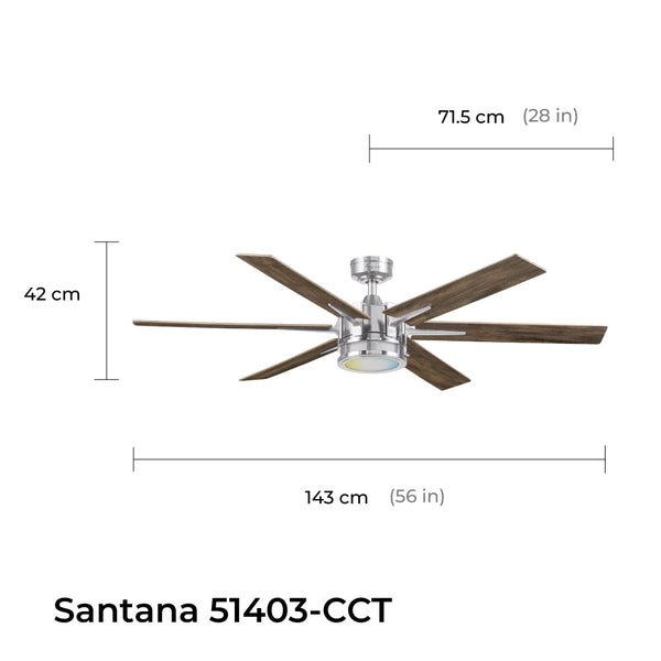 Coolfan Ventilador de Techo de 56'' con Luz LED y 6 Aspas de Madera Reversibles con Control Remoto, Modelo Santana - Ventiladores.com