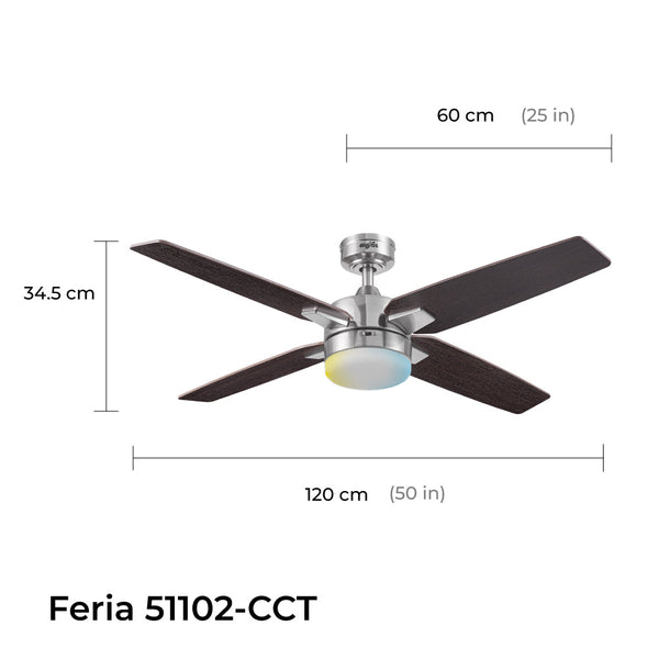 Coolfan Ventilador de Techo de 50" con Luz LED y 4 Aspas de Madera Reversibles con Control Remoto, Modelo Feria - Ventiladores.com