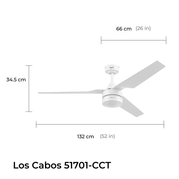 Coolfan Ventilador de Techo de 52" con Luz LED y 3 Aspas Plásticas con Control Remoto para Interior y Exterior, Modelo Los Cabos - Ventiladores.com