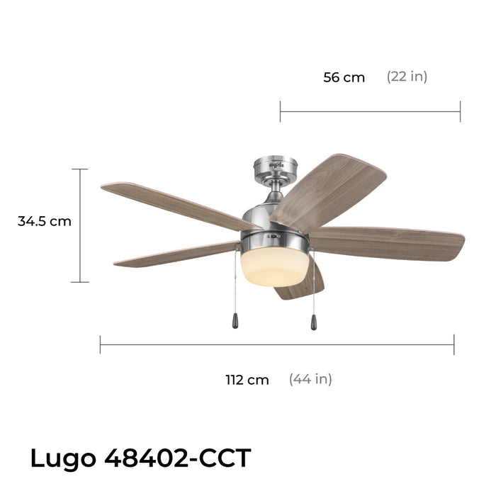 Coolfan Ventilador de Techo de 44" con Luz LED y 5 Aspas Reversibles de Madera con Control de Cadena, Modelo Lugo 48402-CCT