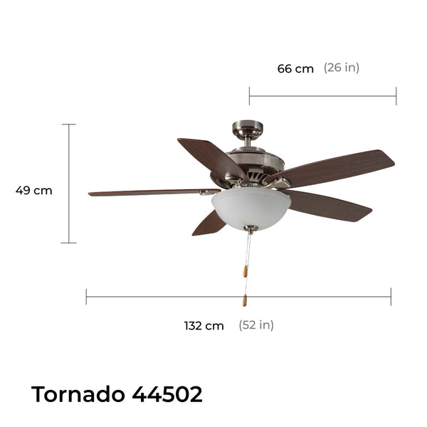 Coolfan Ventilador de Techo de 52'' con Luz y 5 Aspas Reversibles de Madera con Control de Cadena, Modelo Tornado - Ventiladores.com