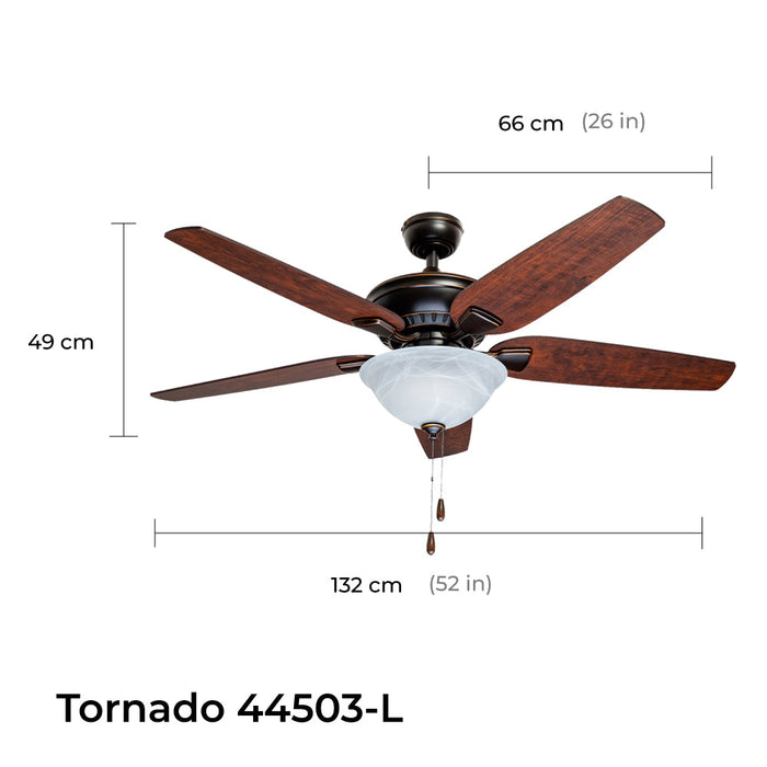 Coolfan Ventilador de Techo de 52'' con Luz LED y 5 Aspas Reversibles de Madera con Control de Cadena, Modelo Tornado 44503-L