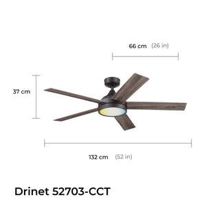 Coolfan Ventilador de Techo de 52'' con Luz LED y 3 Aspas de Madera Reversibles con Control Remoto, Modelo Drinet - Ventiladores.com