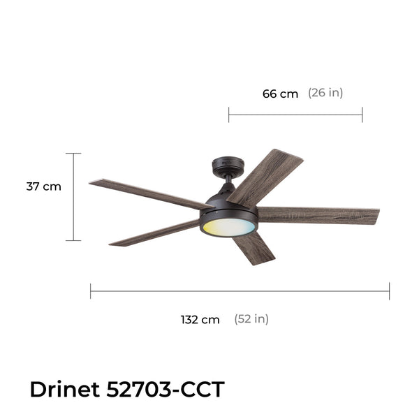 Coolfan Ventilador de Techo de 52'' con Luz LED y 3 Aspas de Madera Reversibles con Control Remoto, Modelo Drinet - Ventiladores.com