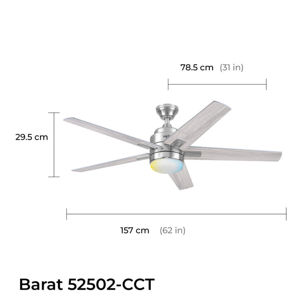 Coolfan Ventilador de Techo de 52'' con Luz LED y 5 Aspas de Madera Reversibles con Control Remoto, Modelo Barat - Ventiladores.com