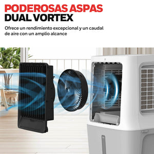 Aspas Vortex del motor del enfriador CL42HE diseñadas para generar un flujo de aire potente de 398 CFM con alcance de hasta 7 metros de distancia