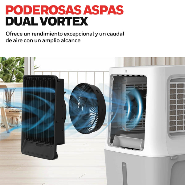 Aspas Vortex del motor del enfriador CL42HE diseñadas para generar un flujo de aire potente de 398 CFM con alcance de hasta 7 metros de distancia
