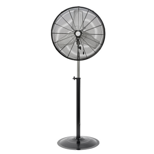 Ventilador industrial de pedestal NarvikAir modelo NA1024 de 24 pulgadas con rejilla de seguridad negra y aspas metálicas, vista frontal sobre fondo blanco