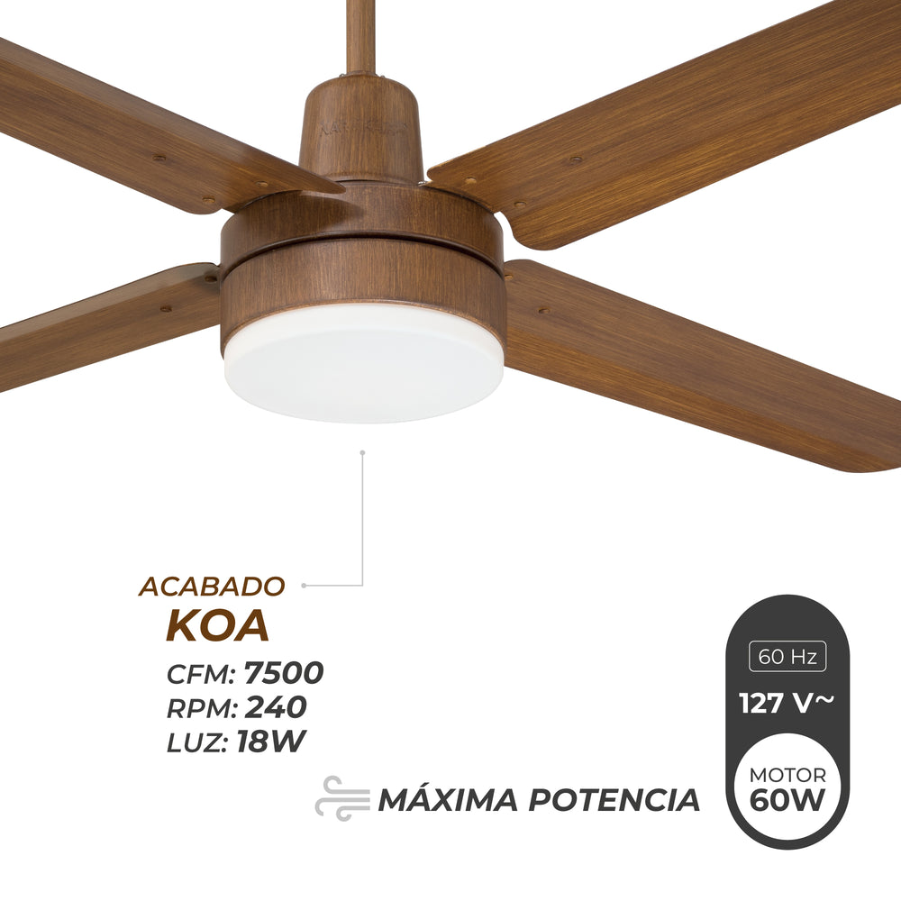 Ventilador de techo NarvikAir NA3023 de 52 pulgadas color madera con luz integrada.