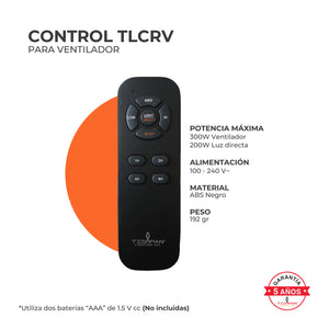 Contenido del kit Tishman TLCRV: control, receptor, manual y accesorios de montaje