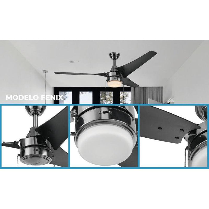 Coolfan Ventilador de Techo de 52'' para Interior y Exterior con Luz, Control de Cadena y 3 Aspas, Modelo Fénix 43604 - LuzDeco