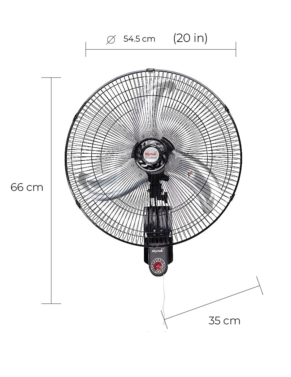 Mytek 3420 Ventilador de Pared de 20 Pulgadas 130 watts Oscilación 90° - LuzDeco