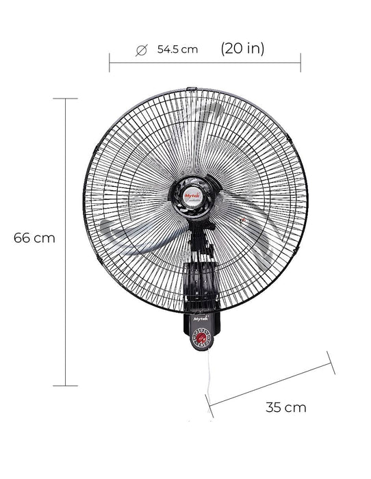 Mytek Ventilador de Pared de 20" de 130W, Oscilación 90°, Modelo 3420