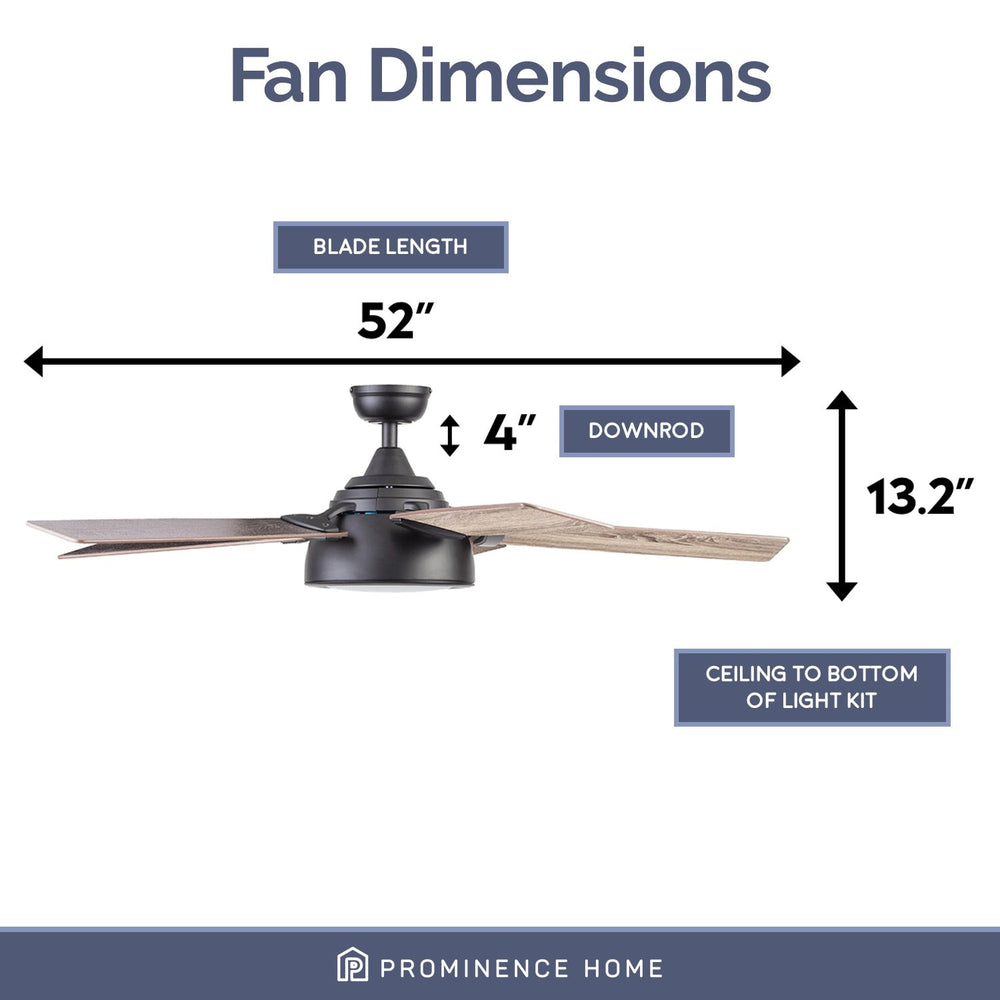 Prominence Home Ventilador de Techo Smart de 52" con Luz y 5 Aspas Reversibles con Control Remoto, Modelo Potomac - Ventiladores.com