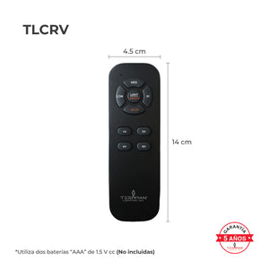 Dimensiones exactas del control (14x4.5cm) y receptor Tishman para planificación de instalación