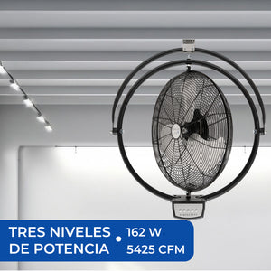 Ventilador NarvikAir en movimiento mostrando su amplio rango de oscilación para distribuir aire.
