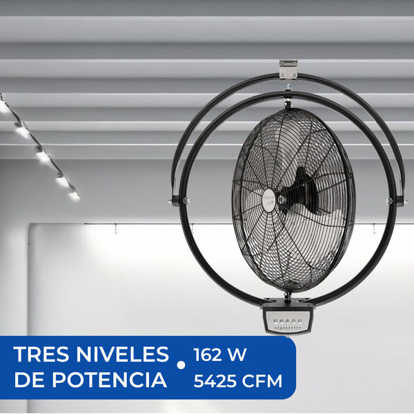 Ventilador NarvikAir en movimiento mostrando su amplio rango de oscilación para distribuir aire.