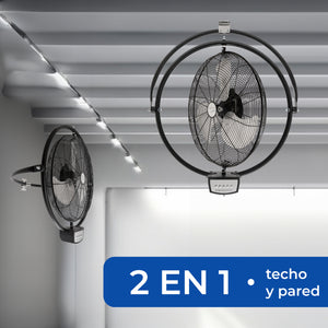 Instalación del ventilador NarvikAir 20 pulgadas fijado firmemente en una pared de ladrillo industrial.