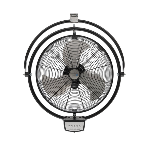 Vista frontal del ventilador industrial NarvikAir NA1120 de 20 pulgadas con rejilla negra protectora.