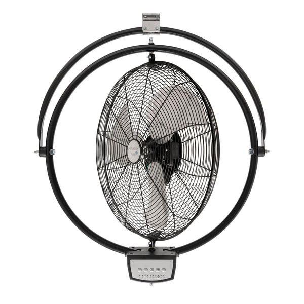 Ventilador de pared y techo NarvikAir visto en ángulo mostrando la profundidad del motor y las aspas.