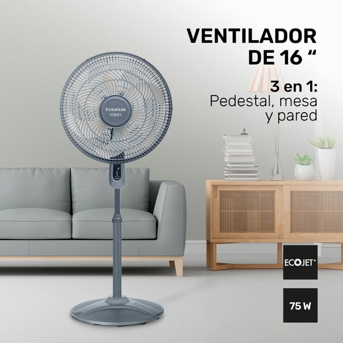 3 en 1: Versátil diseño que permite usarlo como ventilador de pedestal, mesa o pared, adaptándose a cualquier espacio y necesidad.