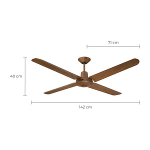 detalle de las dimensiones del ventilador de techo acabado madera 