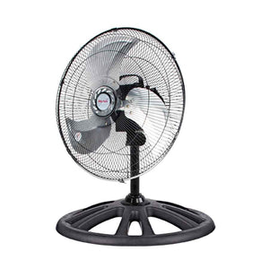 Perfil lateral del ventilador de pie Mytek 18" metálico mostrando altura ajustable de 88 a 131 cm y diseño robusto para ventilación industrial.