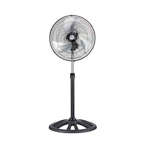 Ventilador de pedestal Mytek 18 pulgadas con rejilla y aspas metálicas, motor 85W y base estable para talleres y espacios comerciales.