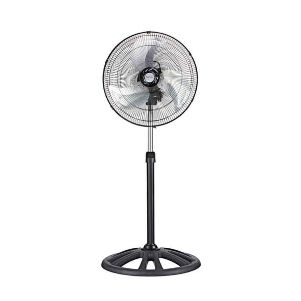 Ventilador de pedestal Mytek 18 pulgadas con rejilla y aspas metálicas, motor 85W y base estable para talleres y espacios comerciales.